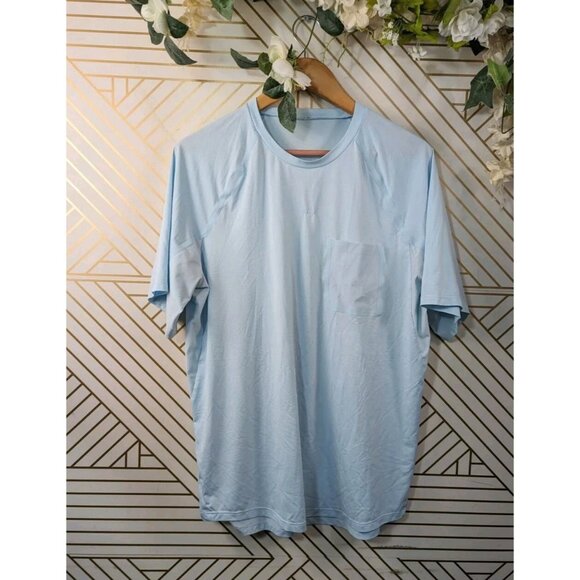 LULULEMON Men's Light Blue Breathlight Hikinig Short Sleeve Pocket Size XL? - Picture 1 of 7